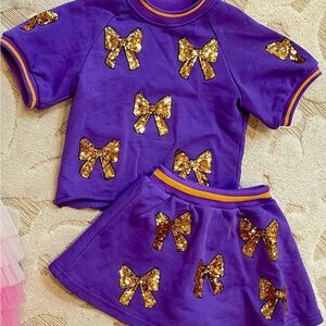 Purple Outfit with Gold Sequin Bows